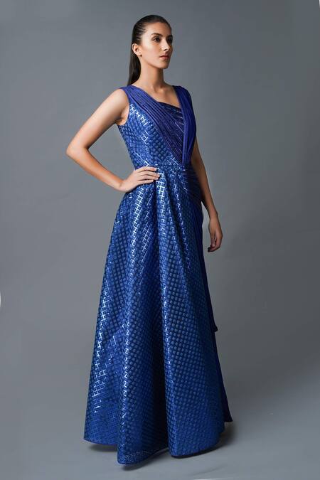 Amit Aggarwal Blue Georgette Hand Embroidered Gown Online at Aza Fashions Amit Aggarwal_Blue Georgette Hand Embroidered Gown_Online_at_Aza_Fashions