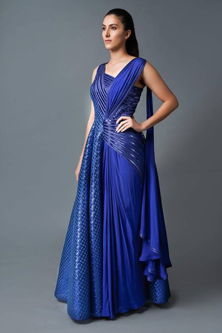 Buy Amit Aggarwal Blue Georgette Hand Embroidered Gown Online at Aza Fashions Buy_Amit Aggarwal_Blue Georgette Hand Embroidered Gown_Online_at_Aza_Fashions