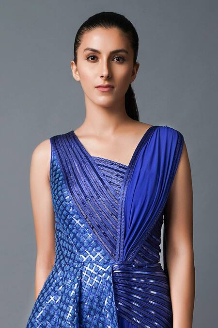 Shop Amit Aggarwal Blue Georgette Hand Embroidered Gown Online at Aza Fashions Shop_Amit Aggarwal_Blue Georgette Hand Embroidered Gown_Online_at_Aza_Fashions