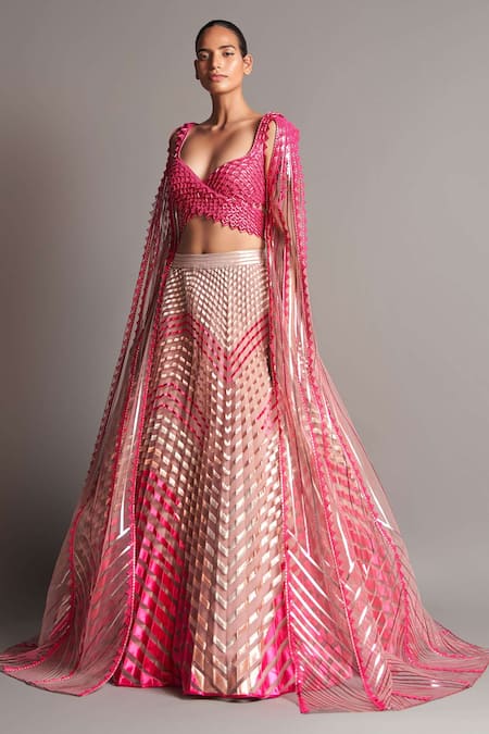 Amit Aggarwal Metallic Draped Blouse & Lehenga Set