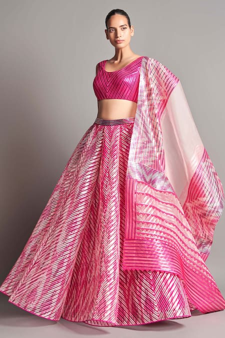 Amit Aggarwal Metallic Chevron Bridal Lehenga Set