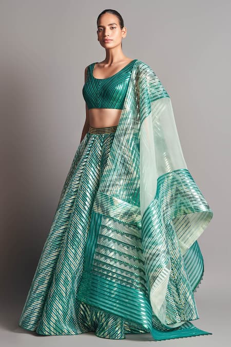 Amit Aggarwal Metallic Chevron Bridal Lehenga Set