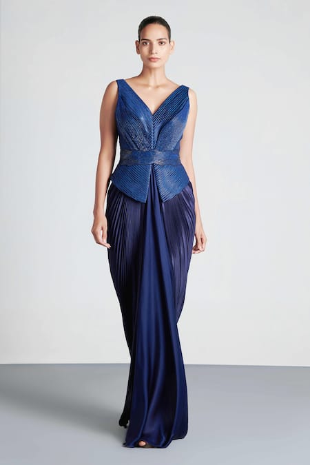 Amit Aggarwal Draped Peplum Gown 