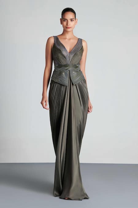 Amit Aggarwal Draped Peplum Gown 