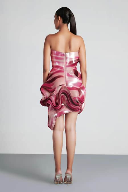 Shop Amit Aggarwal Pink Tulle Bandeau Hand Painted Dress at Aza Fashions Shop_Amit Aggarwal_Pink Tulle Bandeau Hand Painted Dress _at_Aza_Fashions