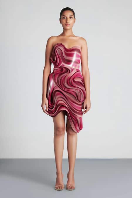 Amit Aggarwal Pink Tulle Bandeau Hand Painted Dress Online at Aza Fashions Amit Aggarwal_Pink Tulle Bandeau Hand Painted Dress _Online_at_Aza_Fashions