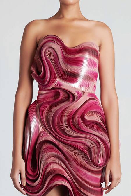 Shop Amit Aggarwal Pink Tulle Bandeau Hand Painted Dress Online at Aza Fashions Shop_Amit Aggarwal_Pink Tulle Bandeau Hand Painted Dress _Online_at_Aza_Fashions