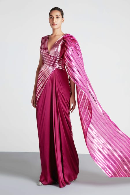 Amit Aggarwal Metallic Saree Gown 