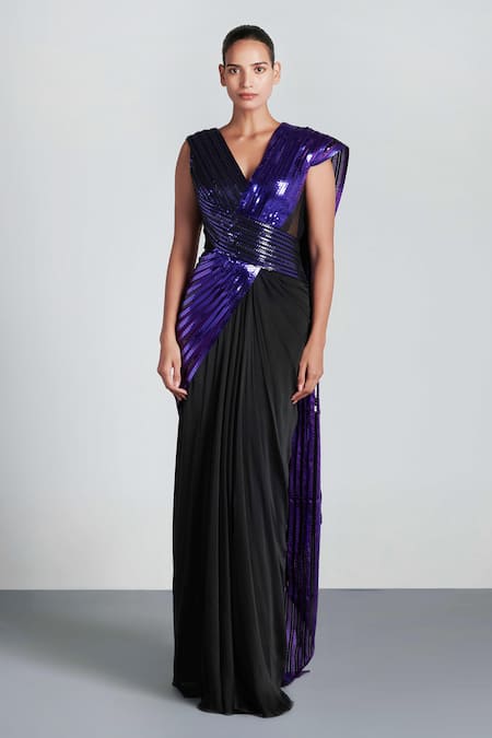 Amit Aggarwal Metallic Saree Gown 