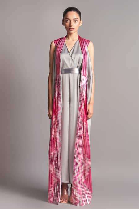 Amit Aggarwal Metallic Jumpsuit with Draped Jacket 