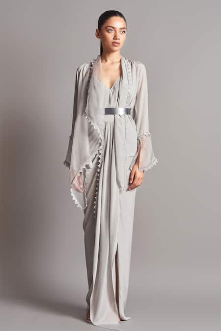 Amit Aggarwal Embroidered Cape & Draped Skirt Set 