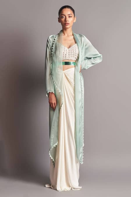 Amit Aggarwal Embroidered Jacket & Draped Skirt Set 