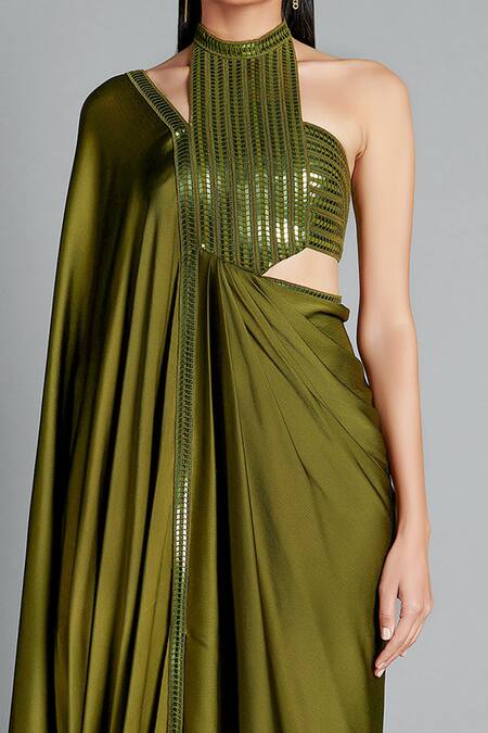 Metallic embroidered jersey hot sale chiffon halter dress