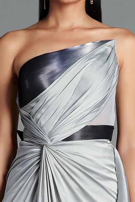 Buy Amit Aggarwal Grey Crinkled Chiffon, Satin Lycra Metallic Draped Bandeau Gown Online at Aza Fashions Buy_Amit Aggarwal_Grey Crinkled Chiffon, Satin Lycra Metallic Draped Bandeau Gown _Online_at_Aza_Fashions