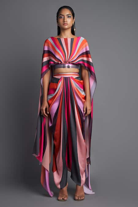 Amit Aggarwal Colorblock Cape & Draped Pant Set 