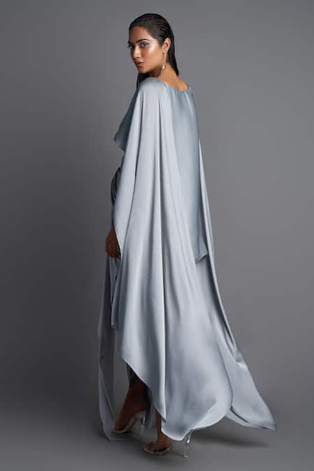 Shop Amit Aggarwal Grey Chiffon Boat Metallic Top And Draped Skirt Set at Aza Fashions Shop_Amit Aggarwal_Grey Chiffon Boat Metallic Top And Draped Skirt Set _at_Aza_Fashions