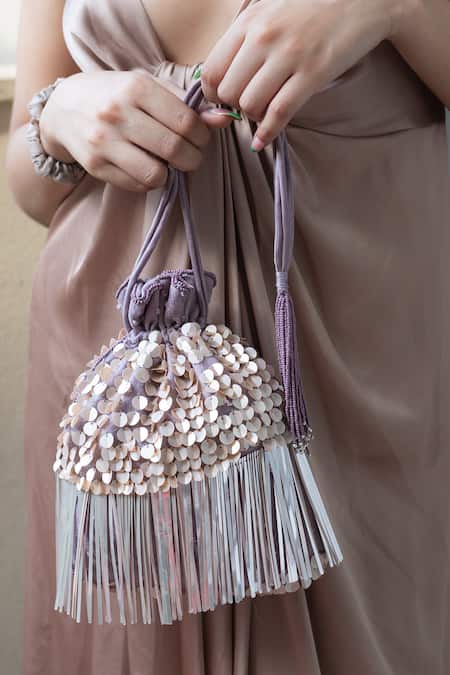 Buy_Aamli_Grey Embellished Vrinda Metallic Potli _Online_at_Aza_Fashions