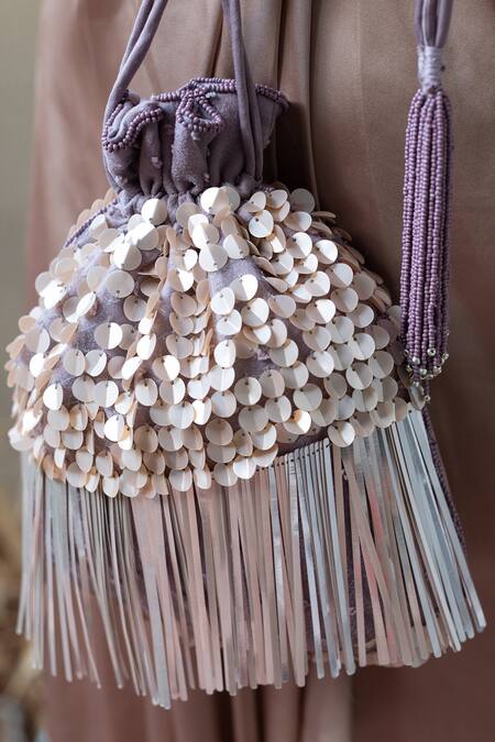 Shop_Aamli_Grey Embellished Vrinda Metallic Potli _Online_at_Aza_Fashions