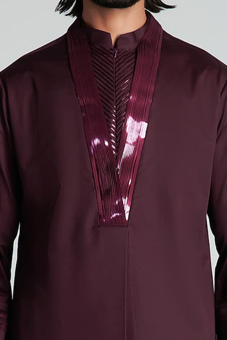 Amit Aggarwal_Purple Linen Satin Longline Shirt_Online_at_Aza_Fashions