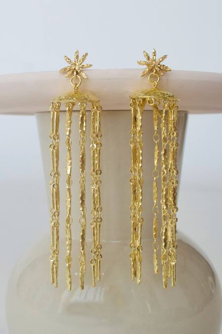 Buy_The Loom Art_Gold Plated Chains Starfall Dangle Earrings _Online_at_Aza_Fashions