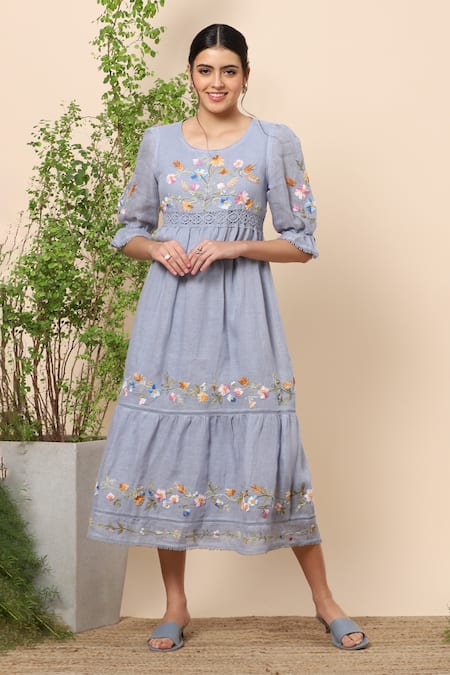 Women Rayon Embroidered Midi Dress