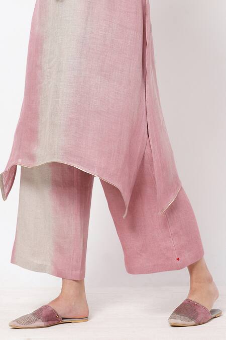 Shop Kaveri Pink Linen Studs Band Kurta And Pant Set Online at Aza Fashions Shop_Kaveri_Pink Linen Studs Band Kurta And Pant Set _Online_at_Aza_Fashions
