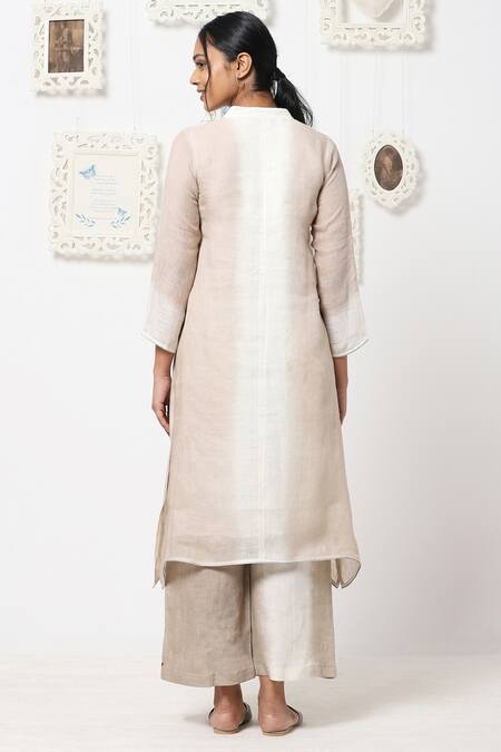 Shop Kaveri Beige Linen Studs Band Kurta And Pant Set at Aza Fashions Shop_Kaveri_Beige Linen Studs Band Kurta And Pant Set _at_Aza_Fashions