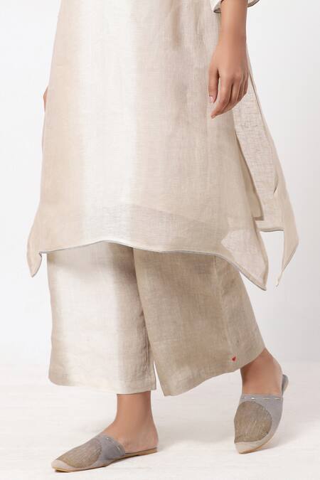 Shop Kaveri Beige Linen Studs Band Kurta And Pant Set Online at Aza Fashions Shop_Kaveri_Beige Linen Studs Band Kurta And Pant Set _Online_at_Aza_Fashions