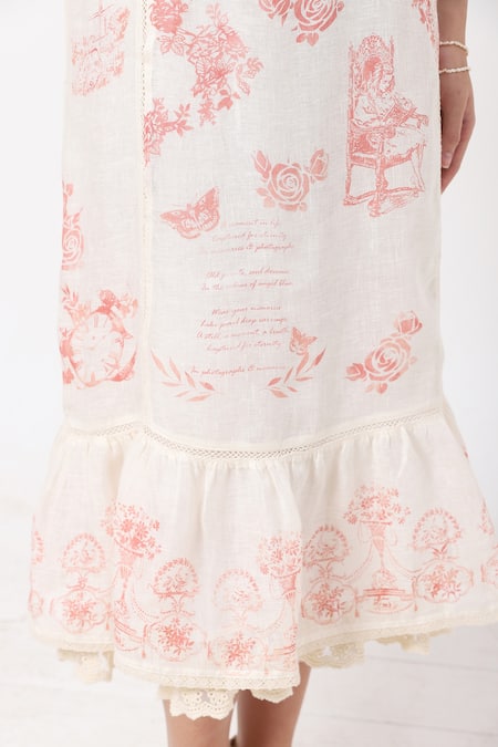 Shop_Kaveri_White Linen Floral V Neck Midi Dress_Online_at_Aza_Fashions