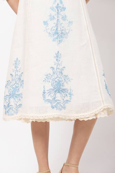 Shop Kaveri White Linen Floral High Neck Midi Dress Online at Aza Fashions Shop_Kaveri_White Linen Floral High Neck Midi Dress _Online_at_Aza_Fashions