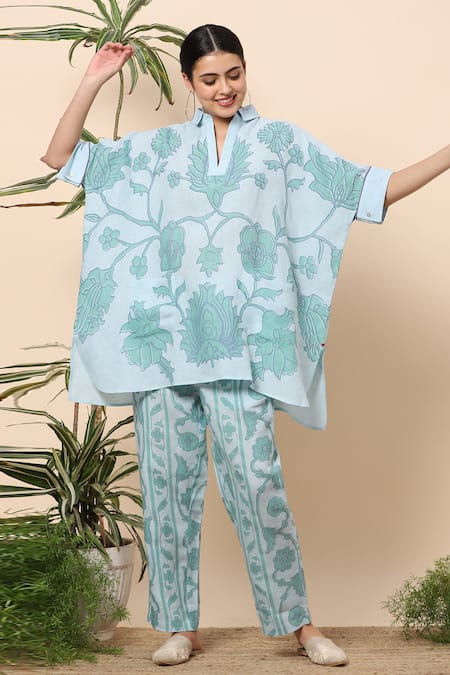 Block printed tapered tunic co-ord set with side stripe pants – OMI