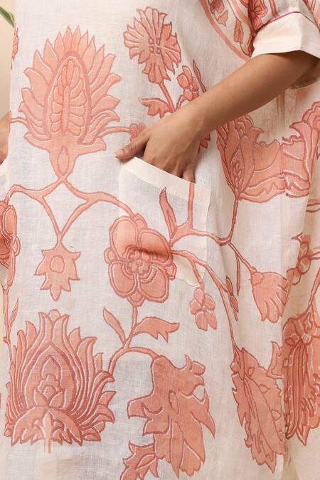 Kaveri Beige Linen Tapestry Print Collared Neck Midi Dress at Aza Fashions Kaveri_Beige Linen Tapestry Print Collared Neck Midi Dress_at_Aza_Fashions