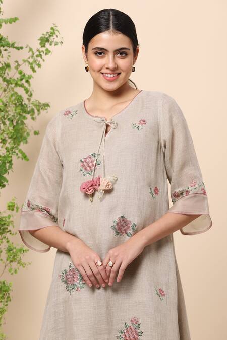 Buy Kaveri Brown Linen Crystals Round Layered Dress Online at Aza Fashions Buy_Kaveri_Brown Linen Crystals Round Layered Dress _Online_at_Aza_Fashions