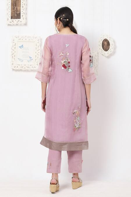 Shop Kaveri Purple Inner Kurta And Pant 100% Linen & Kurta 100% Silk & Set at Aza Fashions Shop_Kaveri_Purple Inner Kurta And Pant 100% Linen & Kurta 100% Silk & Set _at_Aza_Fashions