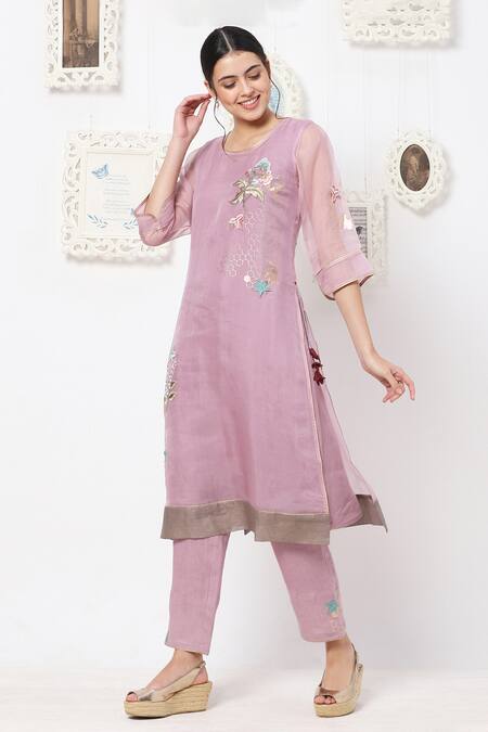 Kaveri Purple Inner Kurta And Pant 100% Linen & Kurta 100% Silk & Set Online at Aza Fashions Kaveri_Purple Inner Kurta And Pant 100% Linen & Kurta 100% Silk & Set _Online_at_Aza_Fashions