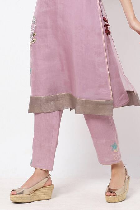 Shop Kaveri Purple Inner Kurta And Pant 100% Linen & Kurta 100% Silk & Set Online at Aza Fashions Shop_Kaveri_Purple Inner Kurta And Pant 100% Linen & Kurta 100% Silk & Set _Online_at_Aza_Fashions