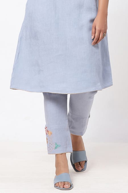 Shop_Kaveri_Blue Inner Kurta And Pant 100% Linen & Kurta 100% Silk Organza & Set  _Online_at_Aza_Fashions