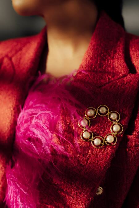 Buy_Anaash_Gold Plated Pearl And Metal Circular Brooch_Online_at_Aza_Fashions