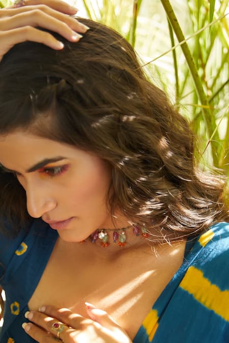 Osvag India_Gold Plated Semi Precious Polki Bead Drop Necklace _Online_at_Aza_Fashions