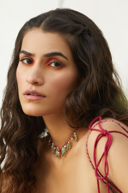 Osvag India_Gold Plated Bead Drop Necklace _Online_at_Aza_Fashions