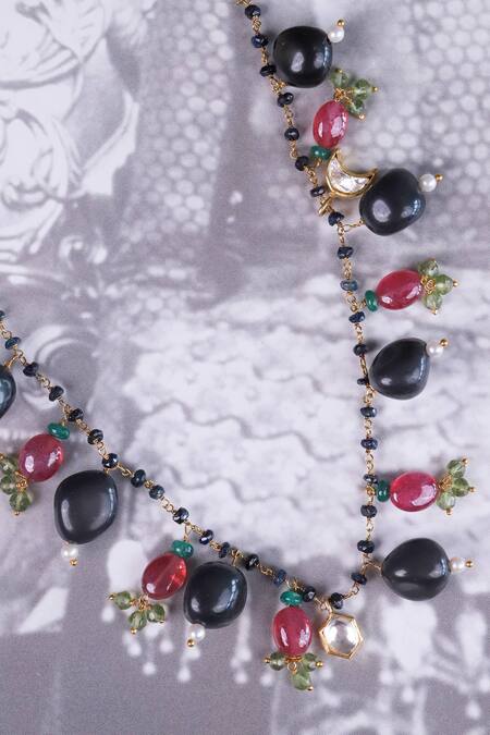 Osvag India_Gold Plated Bead Drop Necklace _at_Aza_Fashions