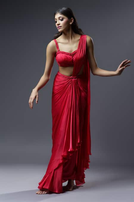 Fancy Red Party Wear Saree | Latest Kurti Designs
