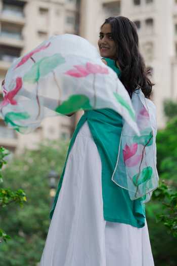 Anaya By Akruthi_Blue Swiss Organza Hand Painted Dupatta_Online_at_Aza_Fashions