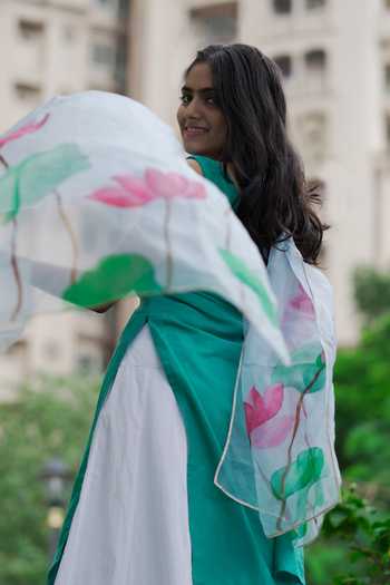 Buy_Anaya By Akruthi_Blue Swiss Organza Hand Painted Dupatta_Online_at_Aza_Fashions