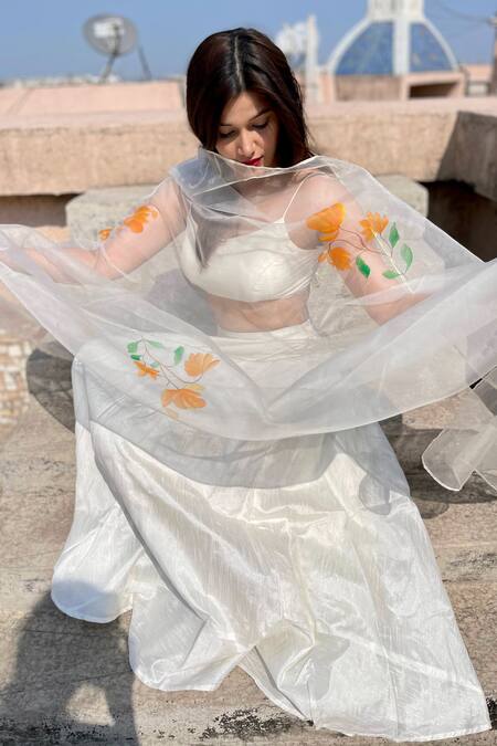 Buy_Anaya By Akruthi_White Swiz Organza Hand Painted Dupatta_Online_at_Aza_Fashions