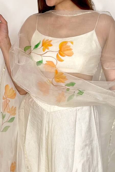 Anaya By Akruthi_White Swiz Organza Hand Painted Dupatta_at_Aza_Fashions
