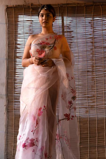 Anaya by Akruthi Pink Swiz Organza Hand Painted Saree 