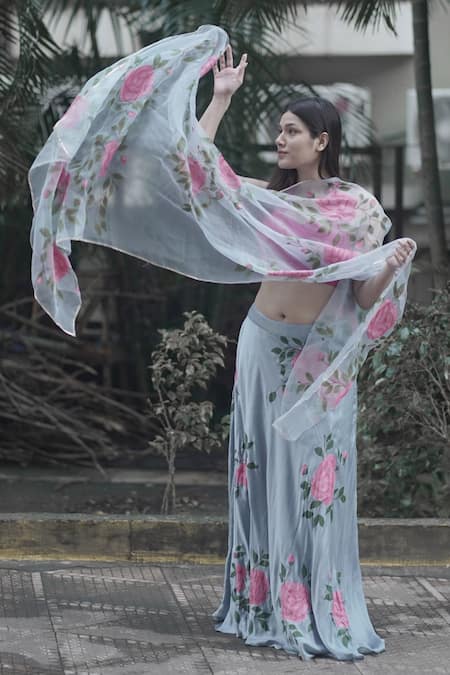 Anaya by Akruthi Hand Painted Skirt with Organza Dupatta 