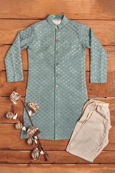 All Boy Couture Embroidered Lucknowi Achkan & Pajama Set 