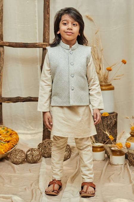 Panna Boys Ethnic Hand-Block Printed Kurta with Manara Bandi/Nehru Jac